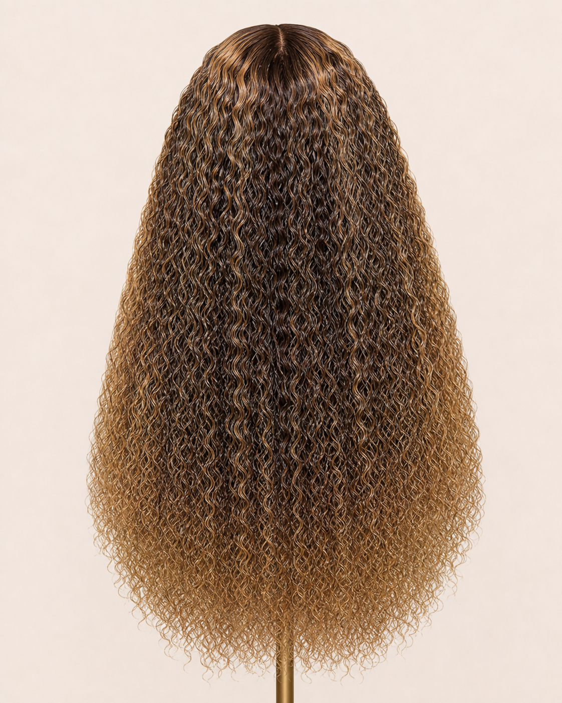 Perruque bouclée longue Ombré Caramel vue de dos sur mannequin